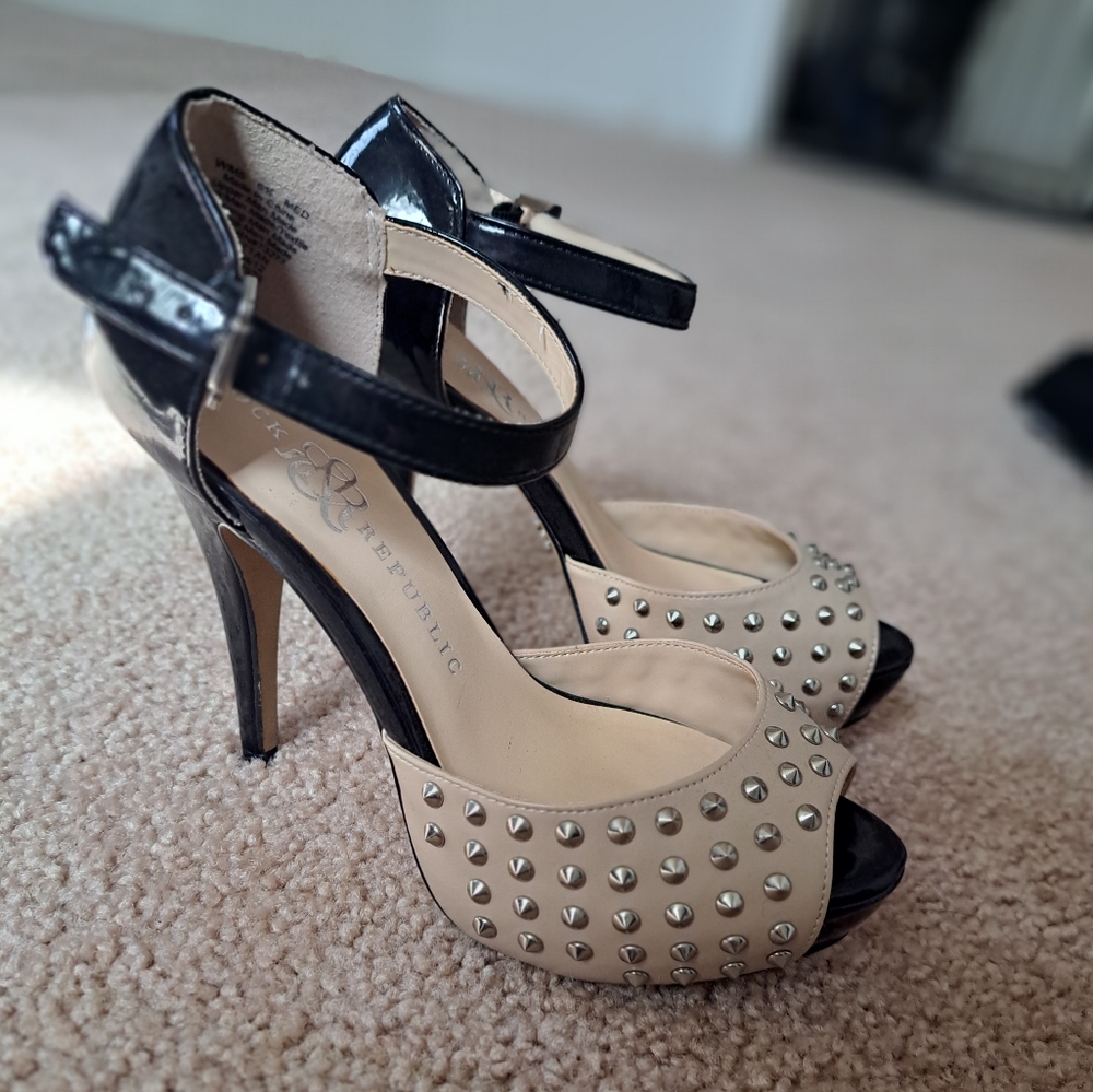 Rock & Republic Black and Cream Studded Heels